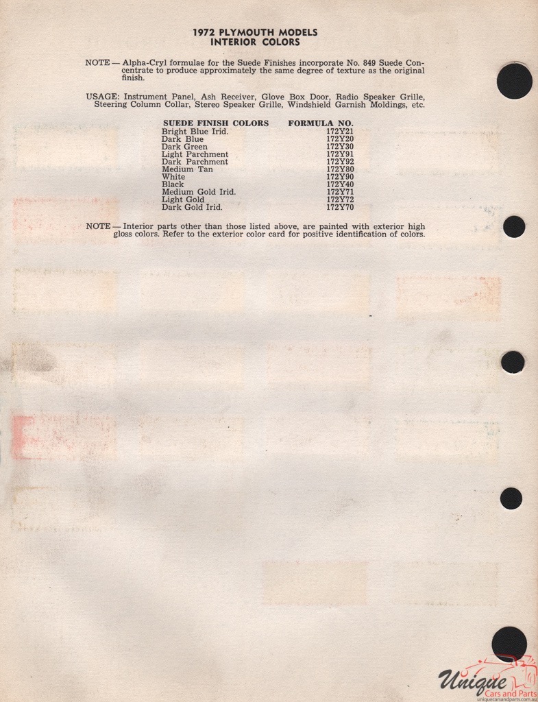 1972 Plymouth Paint Charts RM 2